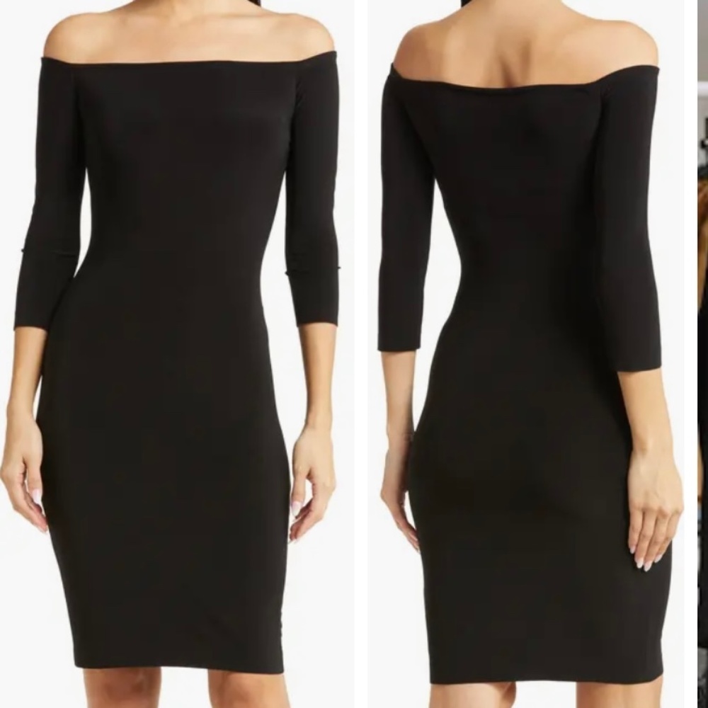Norma Kamali Off the Shoulder Body-Con Knit Dress